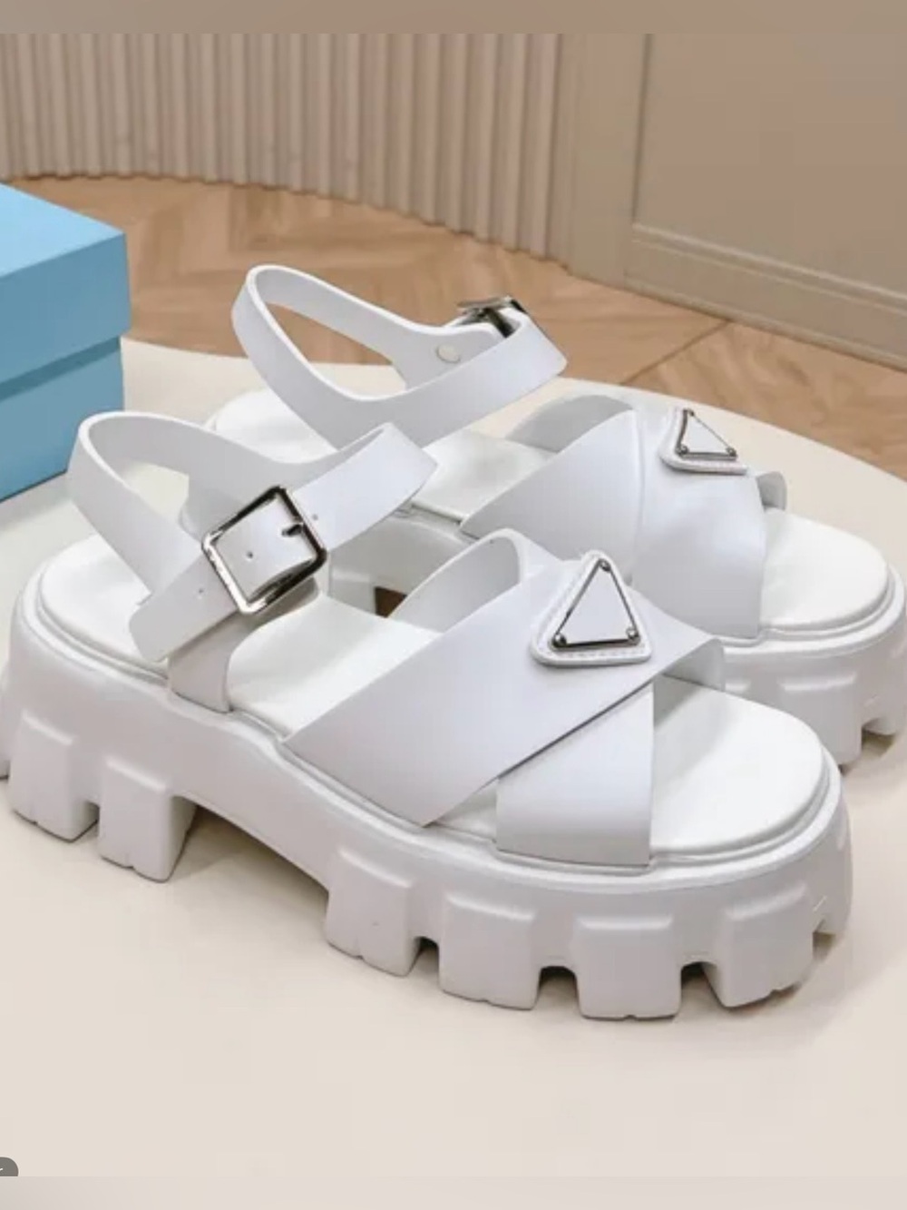 DHGate Milano Style Rubber Chunky Y2K Fisherman Criss Cross Sandal silver logo